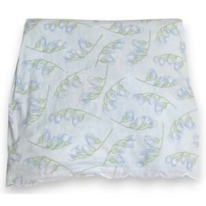 Vintage Yves Delorme Paris King Flat Sheet Blue Green Floral 103 x 99